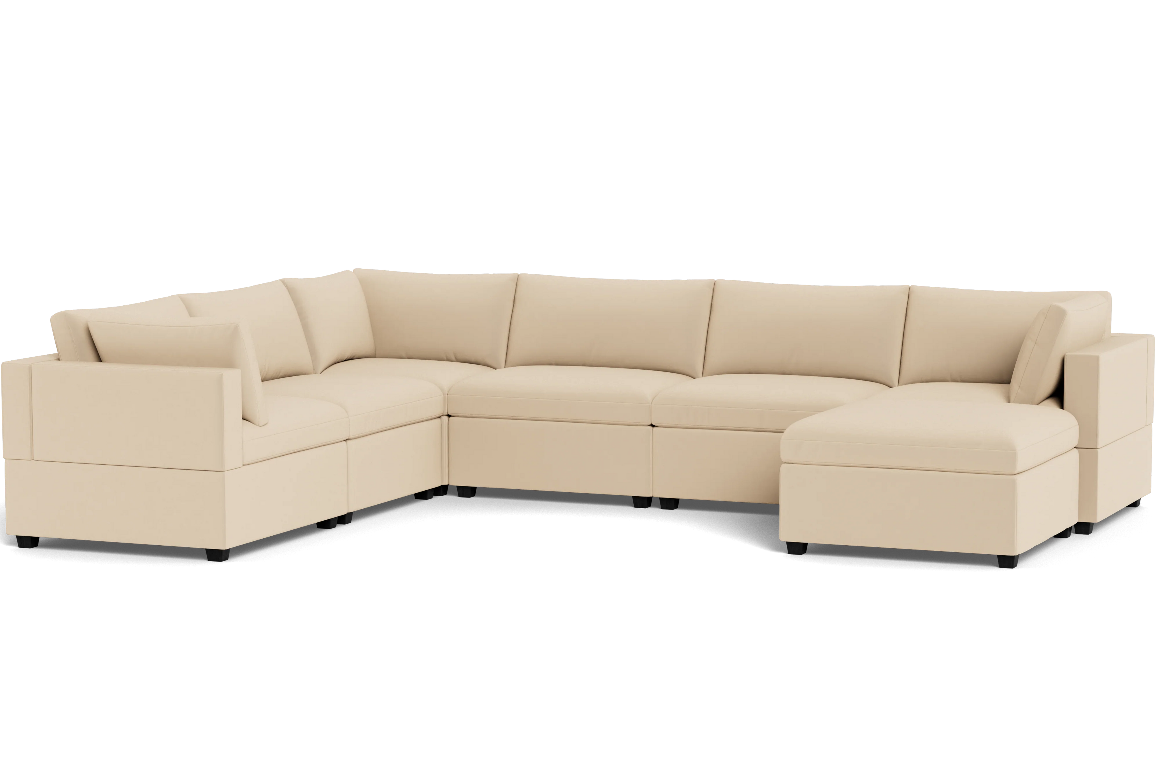 Kova Box Cushion Grand Corner + Ottoman - front view in living room